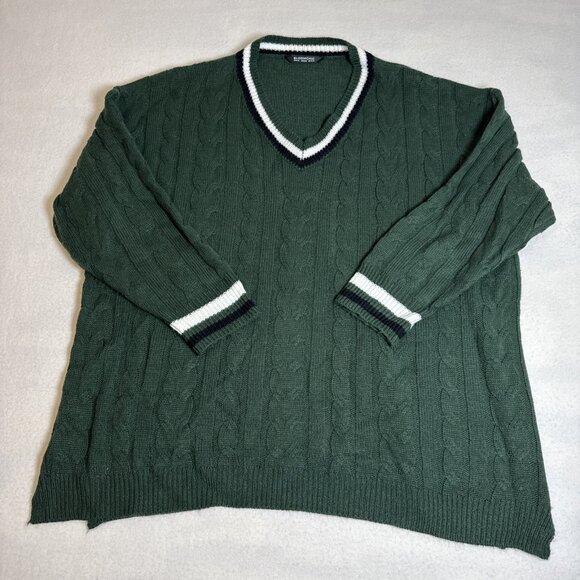 Bloomchic Lurex Cable Knit V Neck Pullover Dark Green Sweater Size 14/16 - Picture 1 of 7